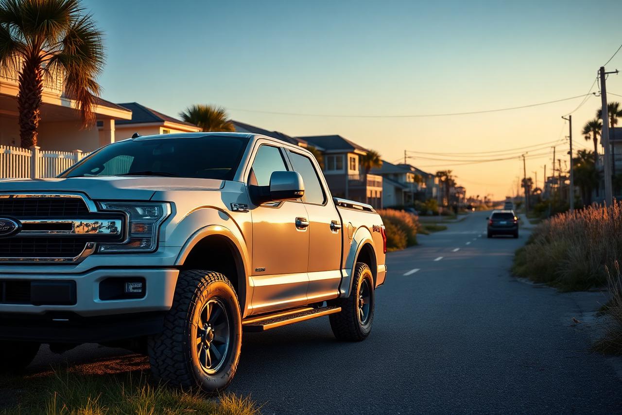 Clean pickup truck parked on a coastal Florida street